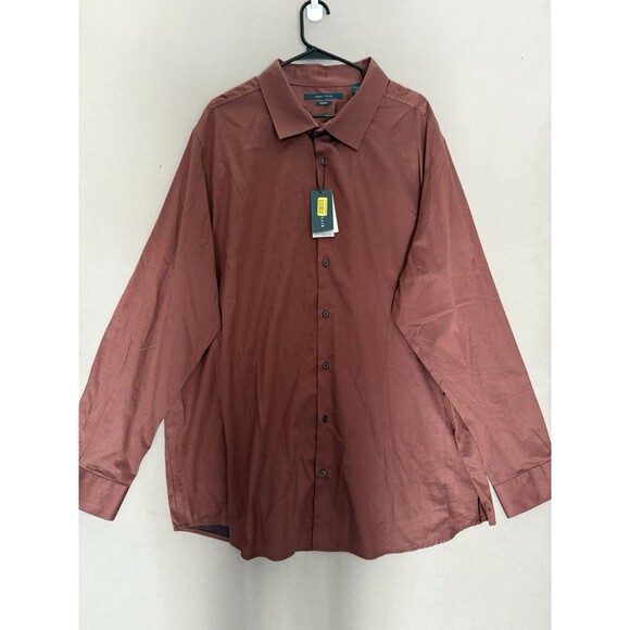 Perry Ellis Button Down Shirt 3X Burgundy Mens Check Cotton Stretch Long Sleeve - Picture 1 of 11